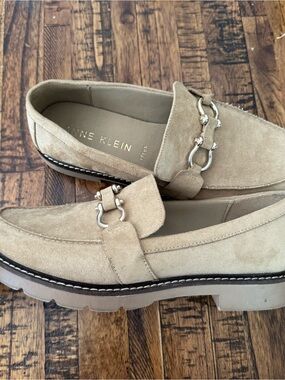 Anne Klein Flex Tan Suede Buckle Loafers